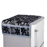 Kuber Industries Floral Design Combo PVC 3 Pieces Fridge Mats, 2 Piece Handle Cover and 1 Piece Fridge Top Cover(Black)